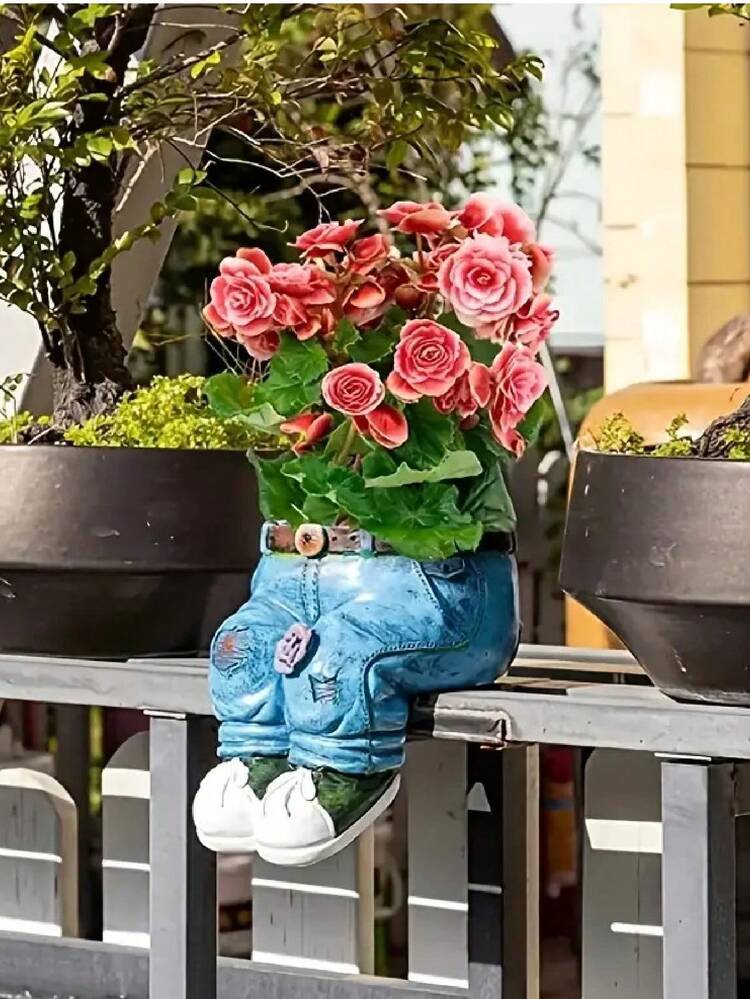Creative Outdoor Planter, Resin Cute Planter, Denim Jeans Shaped Garden Decor Planter, Suitable For Home, Lawn, Yard, Outdoor Decoration. Creative Outdoor Planter, Planter, Plant Pot, Garden Decoration - Multicolor - View 2