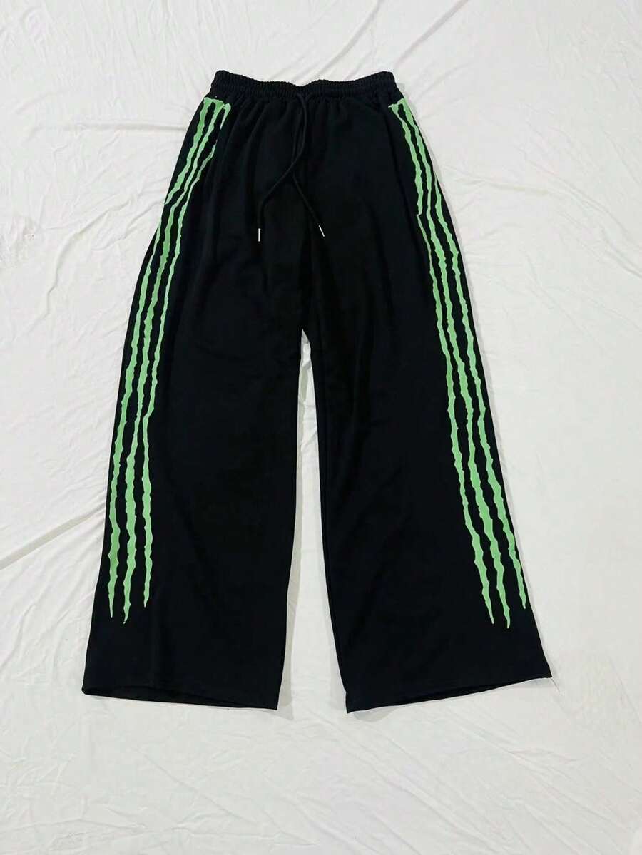 Men's Athletic Pants With Claw-Shaped Design, Hip-Hop Street Rap Style, Fluorescent Color, Fun And Casual Loose Pants - màu đen - Xem 1
