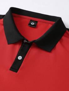 夏季新款男士短袖T恤Polo衫，美式复古风格，独特马匹图案印花，抗皱商务Polo领衬衫，男士内衣 - 紅色 - 查看 5