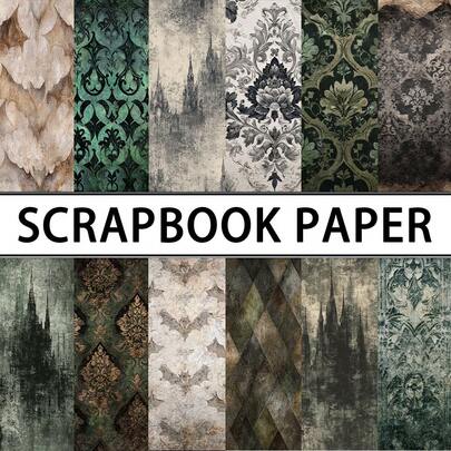 24/36PCS Vintage Gothic Castle Scrapbook Paper Pad, 5.9*5.9inch Single Side Heavyweight Gothic Castle Bat Dilapidated Walls Design Pattern Scrapbooking Paper, Perfect For DIY Projects, Bullet Journals, Scrapbook Journal Supplies