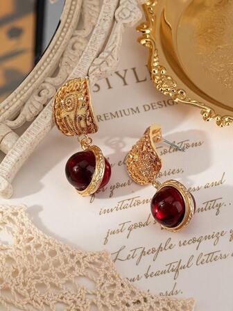 1 Pair Retro Bohemian Elegant Unique Geometric Gold-Plated Metal Dangle Earrings, Suitable For Women's Daily, Festival, Party, Wedding, Engagement, Travel, Holiday, Gift For Best Friend, Jewelry