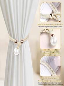 2pcs Faux Pearl Window Curtain Tie Backs - Champagne - View 5