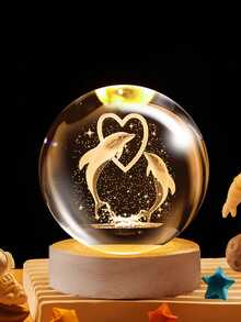 1个USB供电3D水晶球LED夜灯,带木质底座,家居及房间装饰夜灯,太阳系、月亮、星系、土星图案3D夜灯,室内桌面装饰灯,情人节及生日礼物,送给朋友和同学 - 黃色 - 查看 7