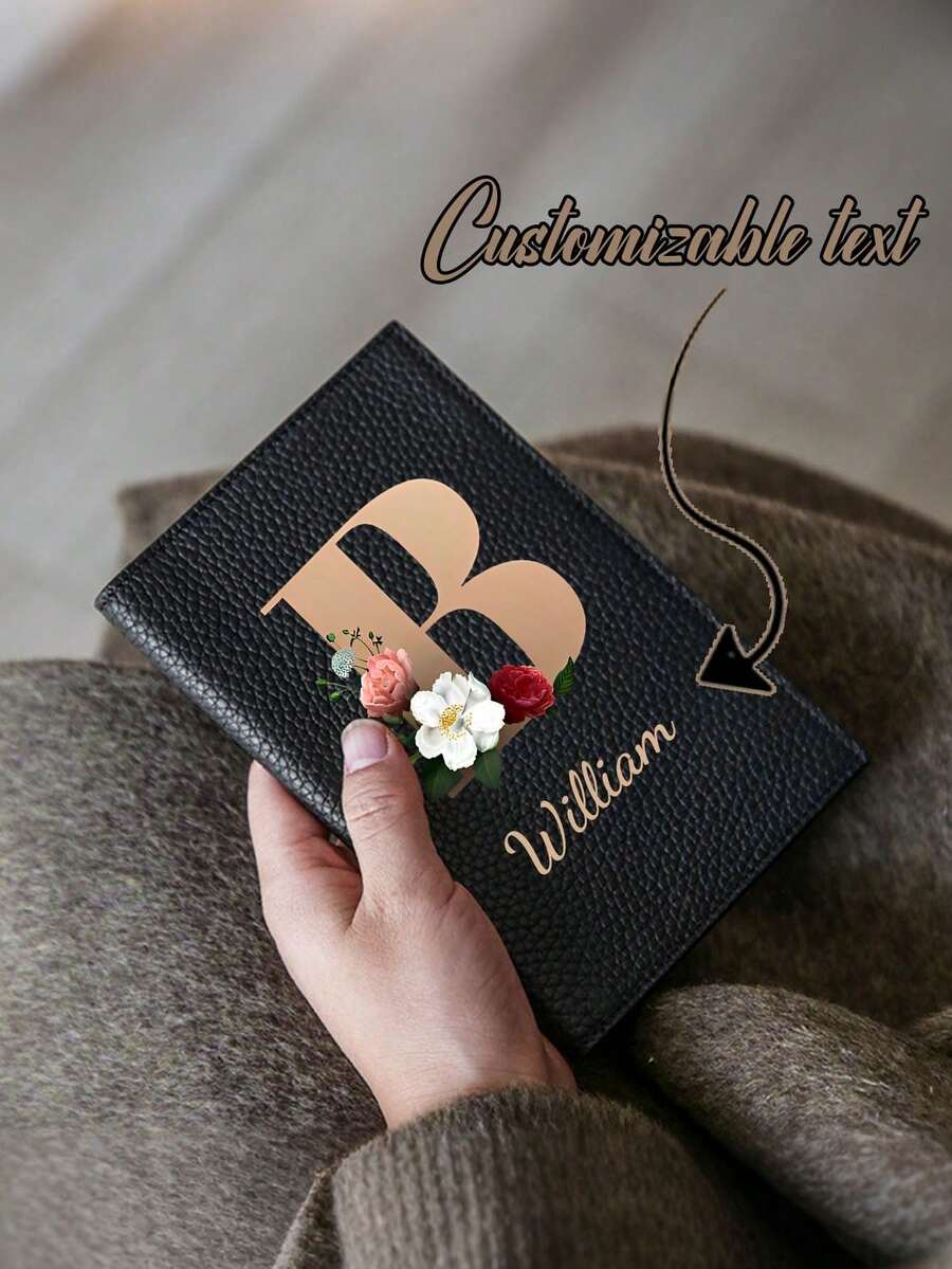 Custom Designed Premium Minimalist Document Bag, Custom Designed Passport Holder With Anti-Theft Passport Cover, Customizable Wallet, Customizable Letter Name, Personalized Name Faux Leather Card Holder, Business Style, Artistic Letter Design, Fashion Accessory - Multicolor - View 1