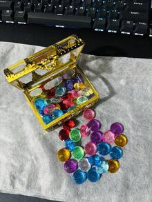 1/10/50/100 件闪亮珠宝水晶钻石和海盗宝箱，巨型亚克力大号假宝石，粉色、蓝色、钻石、花瓶填充物、塑料宝石、生日派对桌面散布装饰、海盗派对宝藏道具、生日礼物、泳池玩具、潜水寻找宝石游戏 - 彩色 - 查看 24