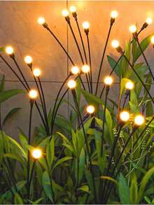 太阳能花园灯 - 全新升级太阳能摇曳灯，6/8/10LED 风摇灯，太阳能户外灯，庭院露台小路装饰，高柔韧性铁丝和重型灯泡底座，暖白色