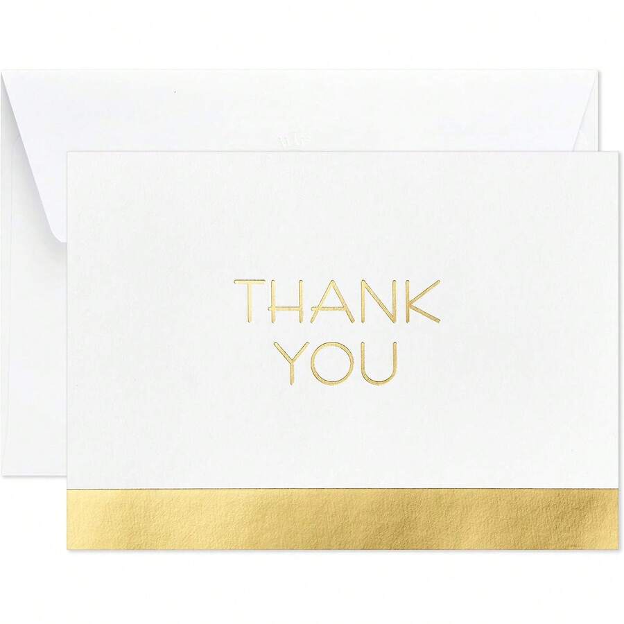 - Tarjetas de agradecimiento (40 notas de agradecimiento con sobres para graduación, negocios, bodas, para todas las ocasiones) - Dorado y blanco - Ver 1