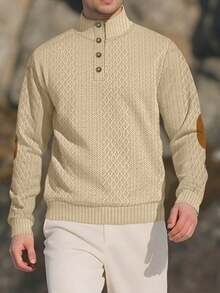 男士提花针织长袖上衣，秋冬简约立领汗衫，纯色圆领T恤，男士长袖T恤，送给男朋友的节日礼物