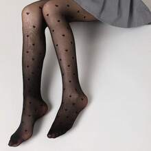 1双女士心形图案丝袜 时尚提花连裤袜 黑色紧身裤 打底裤