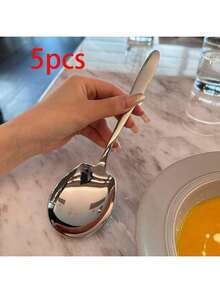 5pcs/2pcs/1pc Stainless Steel Large Serving Spoon Soup Ladle For Hotel Buffet And Restaurant - Thickened Public Spoon,Western Tableware,Kitchen,Christmas Gift - Multicolor - View 15