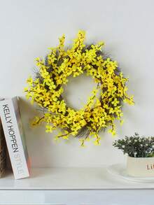 1个春季人造小黄花环装饰，采用质朴自然风格设计，适合所有季节的户外花园、节日墙面背景和室内前门悬挂装饰，精致的家居装饰，节日礼物 - 彩色 - 查看 1