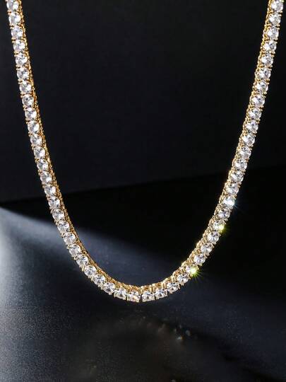 1 pieza Cadena de tenis de 4 mm, cadena multicapa de aleación de zinc para hombres, collar de rapero de rock y hip hop, el diseño clásico garantiza versatilidad y practicidad, presenta un brillo inigualable, adecuado como regalo para reunión de amigos, cumpleaños, fiesta