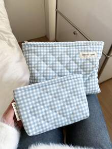 MEYOU FAIRY AGG Fresh 藍色格紋女用化妝包，內包，便攜旅行盥洗包，手提包，多功能護膚品收納包，女性衛生棉收納包，送給媽媽/女友的禮物，學生筆袋 - 彩色 - 查看 6
