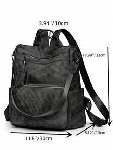 Nueva mochila casual y versátil, mochila minimalista de unicolor y ligera de moda para mujer para exteriores, ir al trabajo, viajes - Negro - Ver 7