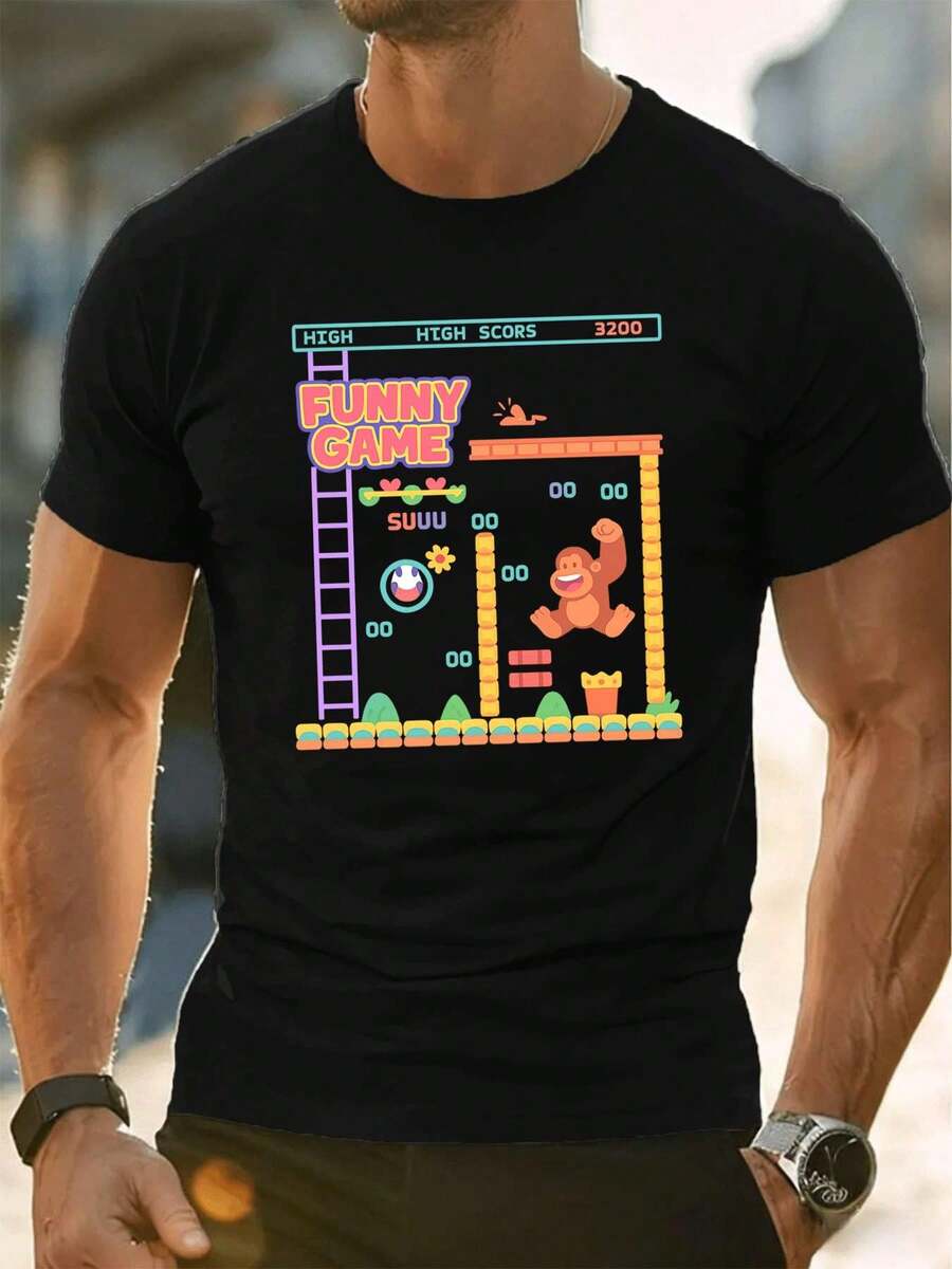T-shirt rétro humoristique pour homme, printemps, coton premium, imprimé original, décontracté et respirant - Noir - Voir 1