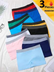 3pcs/Pack Random Color Breathable Boxer Briefs For Teenage Boys, Seamless Soft Stretchy Basic Trunks - Multicolor - View 3