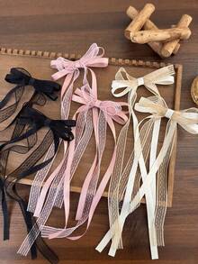 2pcs Cute Ballet Style Immortal Bow Hair Clips, Pink Lace Ribbon Hair Clips, Heart-Shaped Versatile Hair Accessories - Lace Butterfly Hair Clip - View 2