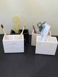 1pc Bathroom Toothbrush Holder, Electric Toothbrush & Toothpaste Storage Rack, 2-Slot Toothbrush Organizer, Suitable For Bathroom Countertop, Shower, Vanity - Marble White/Black, More Colors Available - Gravel Toothbrush Holder/comb Holder - View 5