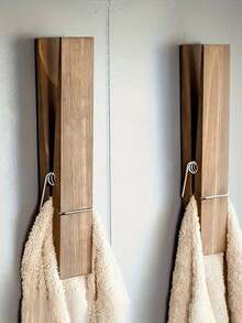 Giant Clothes Clip Bathroom Towel Rack, Extra Large Wooden Clip Towel Rack Set, Suitable For Bathroom, Farmhouse Style Wall-Mounted Towel Rack, Multi-Functional Home Laundry Decor, Towel Rack Or Hook, Bathroom Accessories Wall Decor - Multicolor - View 4