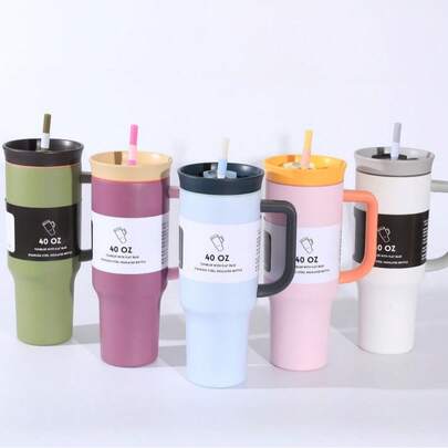 1200 ml Tasse isotherme en acier inoxydable 304 avec poignée et paille, grande tasse étanche pour la voiture et l'extérieur
