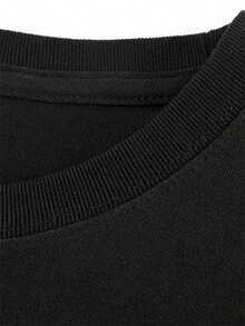 1PC,Plus Size Men's Logo Print T-Shirt For Men And Women Casual Streetwear Fashion Top Lightweight Breathable Cotton Blend - 黑色 - 查看 4