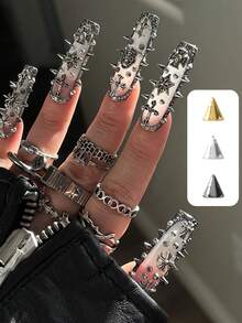 300pcs/Box Punk Metal Cone Nail Art Studs, Cone Shaped Rivets In Black, Gold, Silver, Flat Bottom Spike Nail Decorations, Handcraft Supplies Nails - Multicolor - View 5