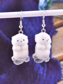 1 Pair Cute Plush Animal Penguin, Polar Bear, Sea Lion Dangle Earrings, Party Jewelry Decoration
