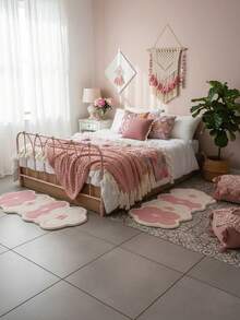 1pc Floral Pattern Soft Faux Wool Bedroom Rug, Thickened Home Cool Window Mat, Suitable For Bedroom Bedside, Sofa Edge, Dreamlike Carpet, Plush Fabric, Decorative Bathroom Mat - Multicolor - View 4