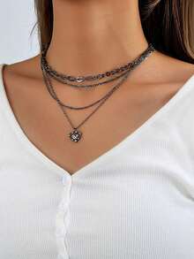 1入組愛心掛飾多層次項鍊銅首飾類 - 槍黑色 - 查看 4