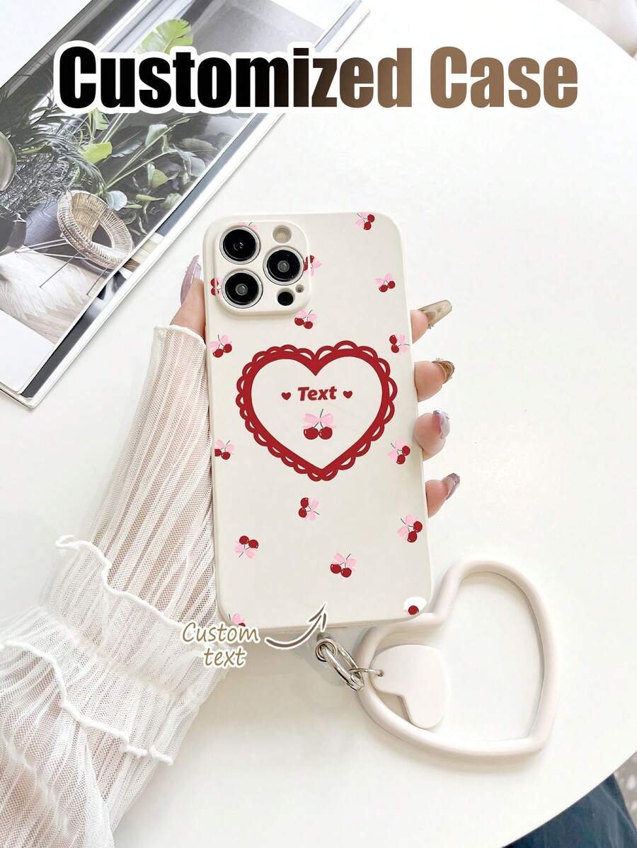 1 Stück anpassbares weißes TPU Handyhülle mit Kirsch-, Herz-Mustern & 1 Stück weißer herzförmiger Schlüsselanhänger, anpassbares Texthandy-Etui, Jahrestags-Geschenk, Valentinstags-Geschenk, Geburtstags-Geschenk, Hochzeits-Geschenk, Muttertags-Geschenk, Vatertags-Geschenk, Geschenk für beste Freunde, Geschenk für Mutter/Vater, Geschenk für Freund/Freundin, geeignet für Apple/passend/Schlüsselanhänger/Spaß/Android/Handyhüllen