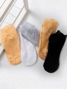 5 Pairs Of Women's Spring And Summer Thin Korean Version Breathable Invisible Sweat Absorbing Maple Leaf Lace Breathable Socks - Multicolor - View 6