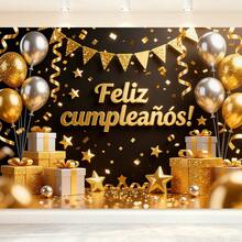 1 Set Feliz Cumpleaños Decoración de pared para fiesta, pancarta colgante de tela - Multicolor - Ver 2