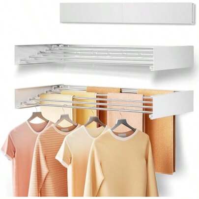 Wall Mounted Drying Rack Collapsible Drying Racks For Laundry Foldable Indoor And Outdoor Clothes Rack With Wall Template Retractable Clothes Drying Rack 100cm Wide 5 Aluminum Rods White