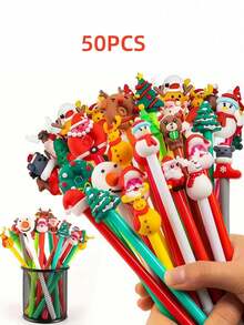 10/100pcs - Christmas Theme Neutral Pens, Novelty Christmas Ball Pens, Black Ink, Christmas Character Cartoon Shapes, Suitable For Classroom Rewards, Office Supplies, Christmas Stocking Stuffers, Christmas Gift Box Fillers, Assorted Styles, Not Limited To The Styles Shown In The Image. - Multicolor - View 2