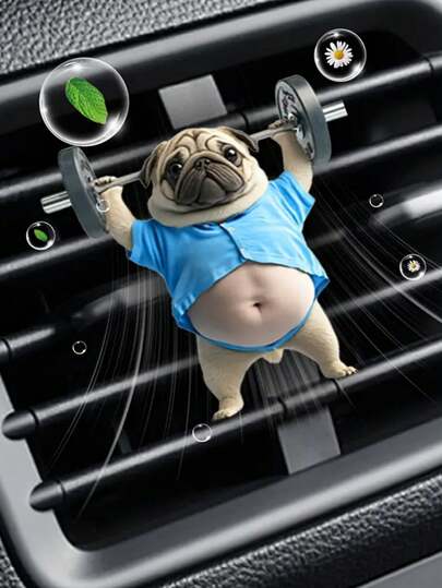 1 pieza Lindo accesorio de coche con aroma de cachorro de levantamiento de pesas de acrílico plano para rejilla de ventilación