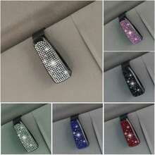 1pc Artificial Rhinestones Car Glasses Holder With Ticket Card Clip For Car Interior Accessories - Sun Visor Sunglasses Hanger - Multicolor - 查看 6