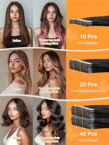 DOORES 50g 20pcs Ekstensi Rambut Film 100% Rambut Manusia Remy Cokelat Muda Tahan Panas Dapat Dicelup Ikatan Film Tanpa Sambungan Rambut Lurus Weft Menambah Volume dan Panjang - S2A - View 7