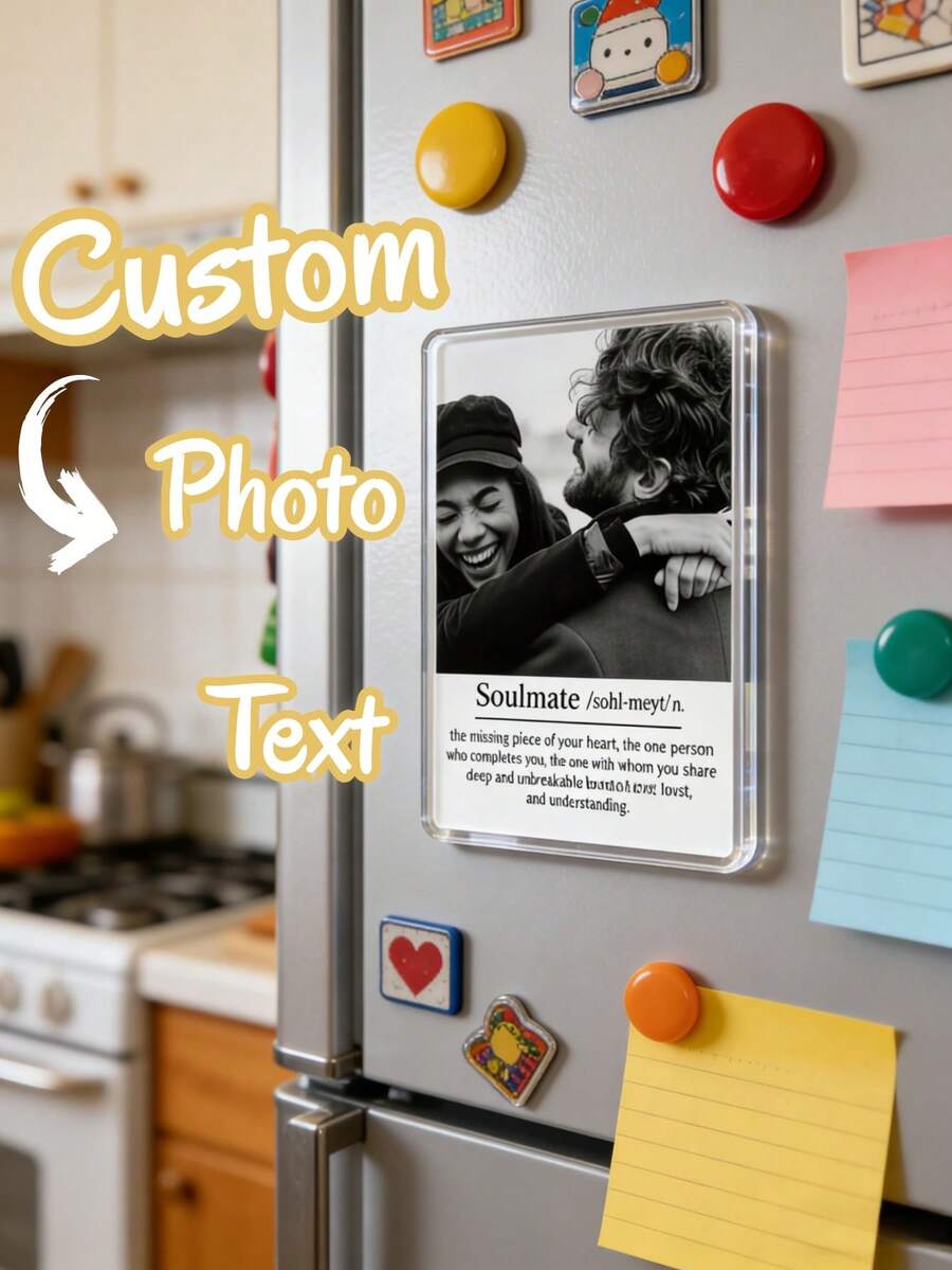 1pc Custom Fridge Magnet, Personalized With Text & Photos, Soulmate Photo Themed, Sweet Romantic & Unique, Suitable For Chic Anniversary Gift/Romantic Valentine's Decor/Personalized Family Keepsake, Ideal For Couples/Families/Gift Givers, Perfect For Valentine's Day - Multicolor - View 1