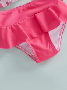 Toddler Baby Girl Bow Swimsuit Bowknot Print Sleeveless Ruffle Top Swim Shorts Sun Hat 3 Pieces Infant Bathing Suits - Pink - View 10