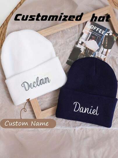 Customized Hats, Unisex Elastic Knit Beanie, Personalized Text/Name Knit Cap - Breathable Winter Hat, Customized Solid Color Knit Cap, Casual Apparel, Women's Winter Hat, Cute Hats, Fashion Headwear