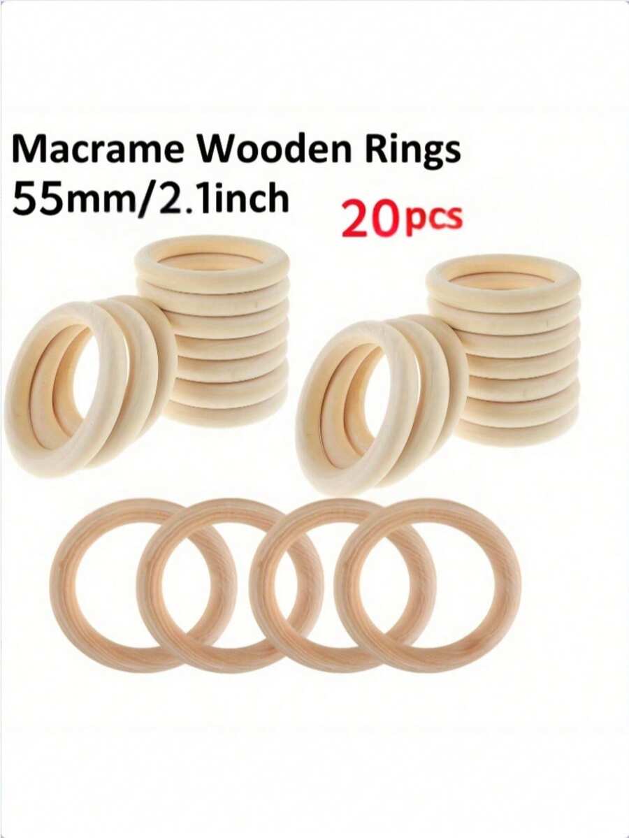 10/20个天然木环,适用于工艺品制作、DIY编织,未加工木环,吊坠连接器,直径55毫米/2.2英寸 - 卡其色 - 查看 1