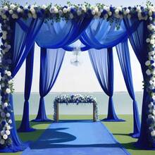 Elegant Blue Wedding Arch Curtain, Transparent Sheer Wedding Arch Backdrop, Photography Background And Ceiling Decor For Weddings, Parties And Events