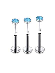 3pcs Titanium Lip Bars Labret Studs 16G 18G 20G Flat Back Threadless Helix Tragus Cartilage Earring Stud 6/8/10MM Monroe Medusa Piercing Jewellery - Multicolor - View 11