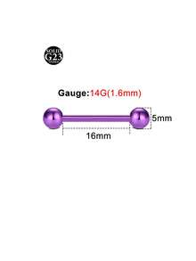 1个14G ASTM F136钛直杆环，适用于乳头/舌头/酒窝/工业穿孔 - 内螺纹，低过敏性，男女皆宜，不含镍，不含铅 - 彩色 - 查看 12