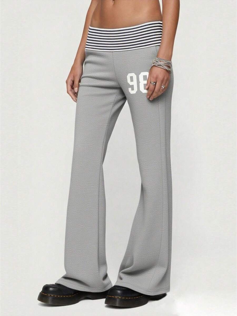 Y2k Flared Leggings Women Fold Over Low Waist Wed Leg Lounge Pants Cute Yoga Foldover Bell Bottoms Sweatpants - 深灰色 - 查看 1