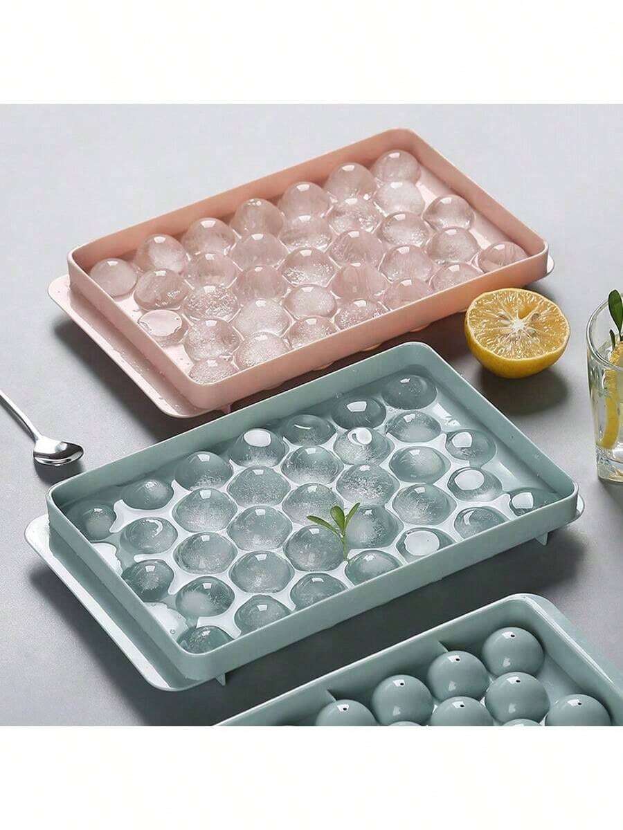 33-Cavity Plastic Ice Cube Tray With Lid - 2 Color Options, Minimalist Design | Ideal For Home & Beverage Making