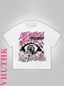 (220 Pure Cotton T-Shirt)    Men's Summer Round Neck Short Sleeved Casual Pure Cotton Print  Y2K Style Hand Drawn - 白色 - 查看 1