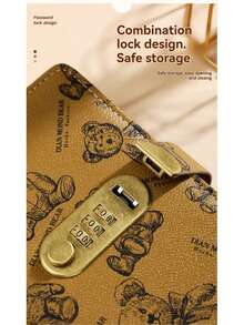 可爱小熊图案密码锁现金笔记本，2026年计划本，圣诞礼物，男士办公用品，快速发货，50个口袋，防水耐用封面，加宽书脊，固定内页，大容量收纳笔记本 - 彩色 - 查看 8