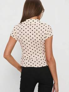 Women's Y2K Plaid Shirt Button-Up Short Sleeve Collared Slim Fit Casual Summer Blouse Tops - Polka Dots - View 4
