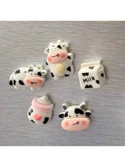 Random 5pcs /10PCS Cute Cartoon Cow Magnets, Plastic Oval-Shaped Refrigerator & Whiteboard Magnets For Home And Office Decor, Creative Educational Supplies, Magnetic Decorations